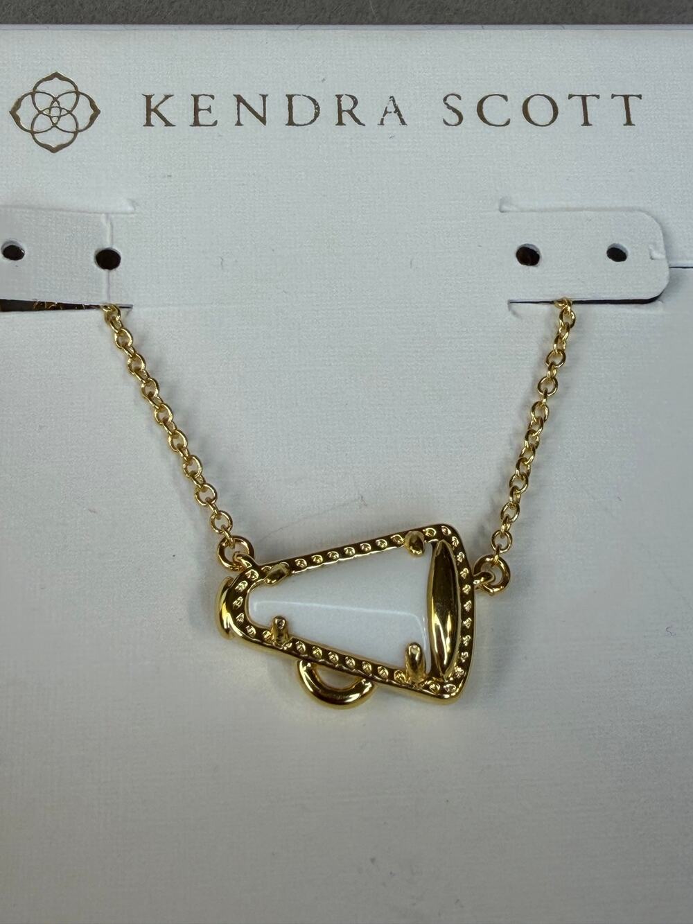 Kendra Scott Cheer Necklace – Gold Plated Brass – White Cheerleader Megaphone